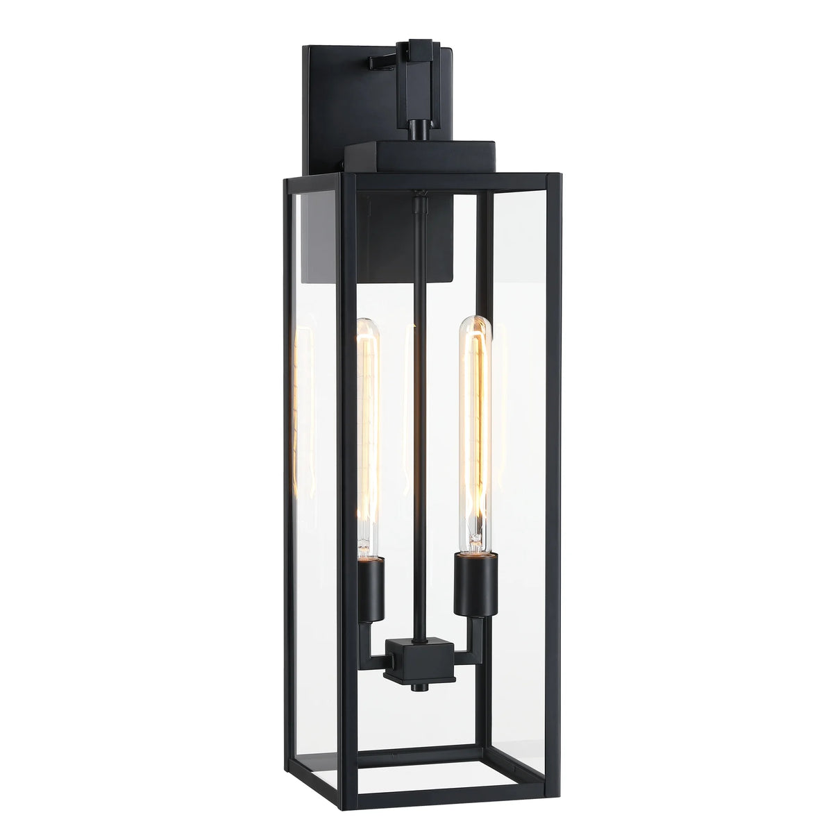Large Black Outdoor Wall Lantern with Clear Glass – 2-Light