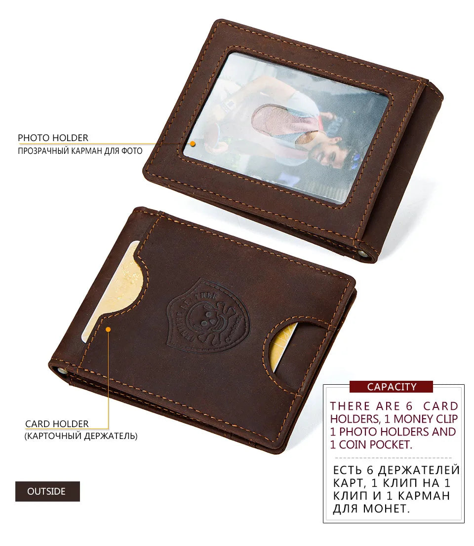 Slim RFID Genuine Leather Bifold Wallet with Money Clip - Men’s Card Holder