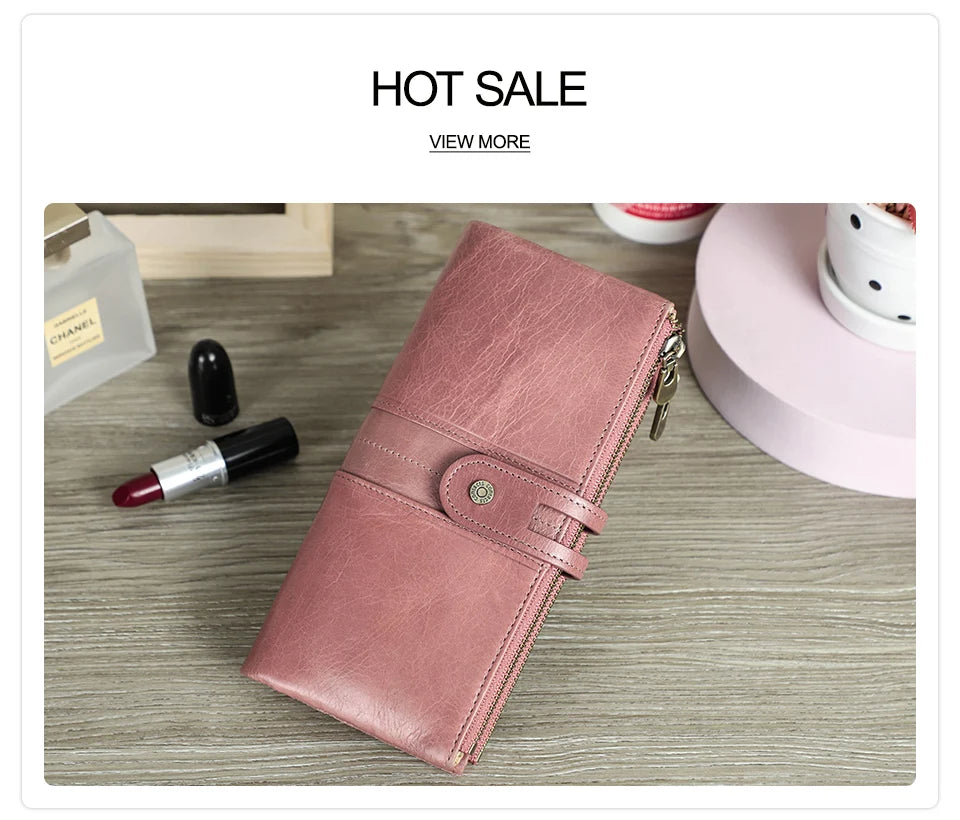 Men’s Genuine Leather Clutch Wallet Long Zipper Coin Purse & Card Holder