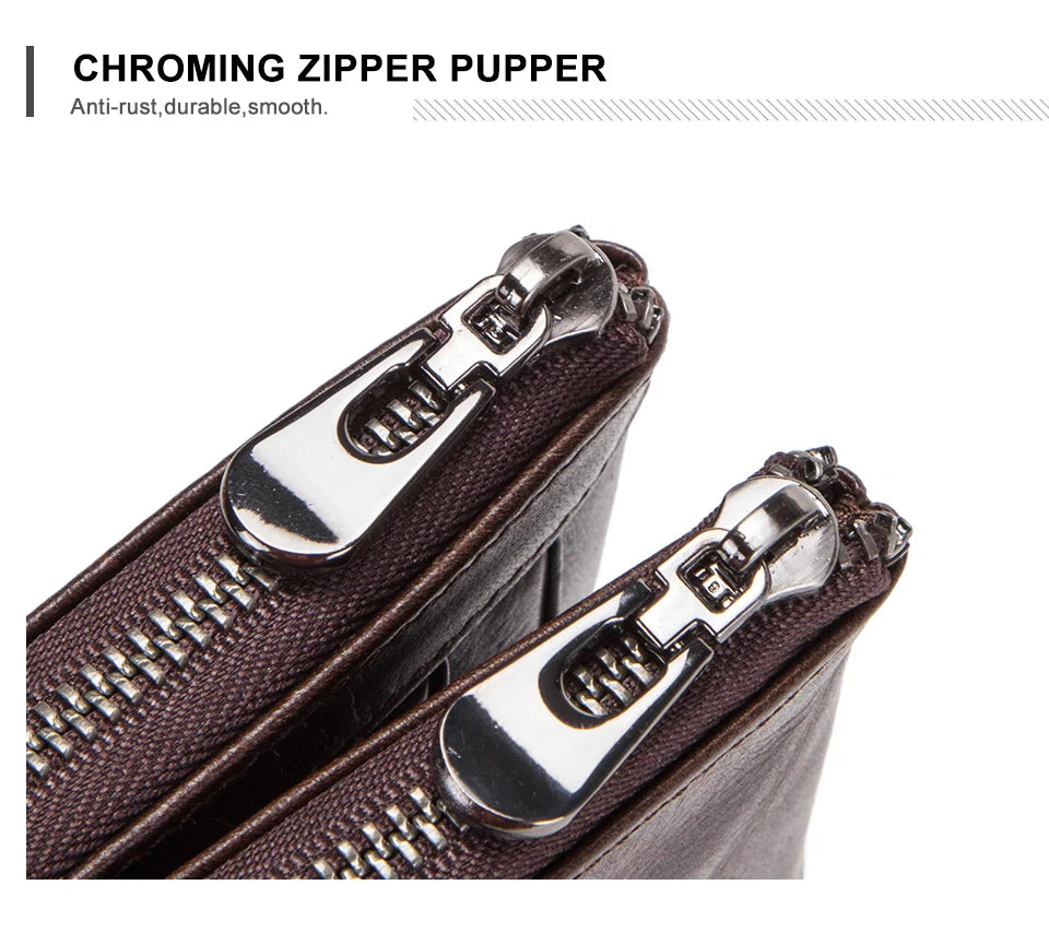 Men’s Genuine Leather Clutch Wallet Long Zipper Coin Purse & Card Holder