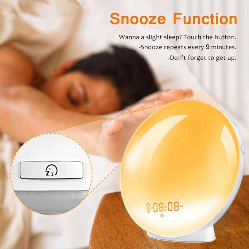 Sunrise Wake-Up Light Alarm Clock FM Radio Dual Alarm USB Night Light