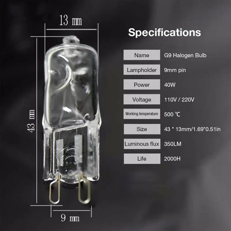 G9 40W Oven Halogen Bulb 500℃ Heat Resistant Lamp for Oven Microwave Fan