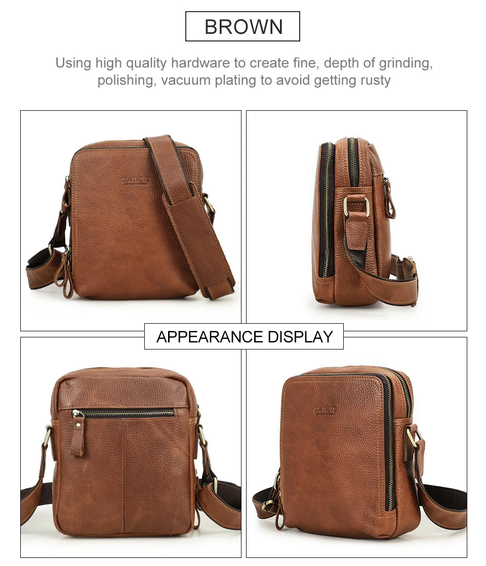 Men's Genuine Leather Messenger Bag Vintage Crossbody Shoulder Bag for iPad Mini