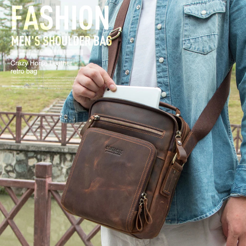 Genuine Leather Men Shoulder Bag Vintage Messenger Crossbody Sling Handbag