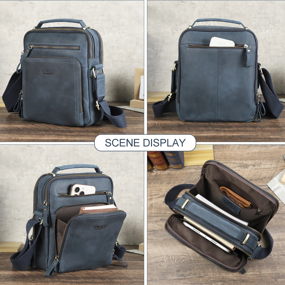 Genuine Leather Men Shoulder Bag Vintage Messenger Crossbody Sling Handbag