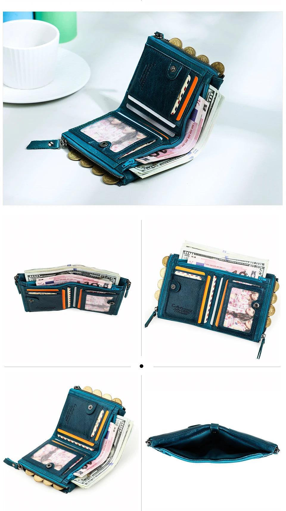 Men’s Genuine Leather Short Wallet with Coin Pocket & Card Holder