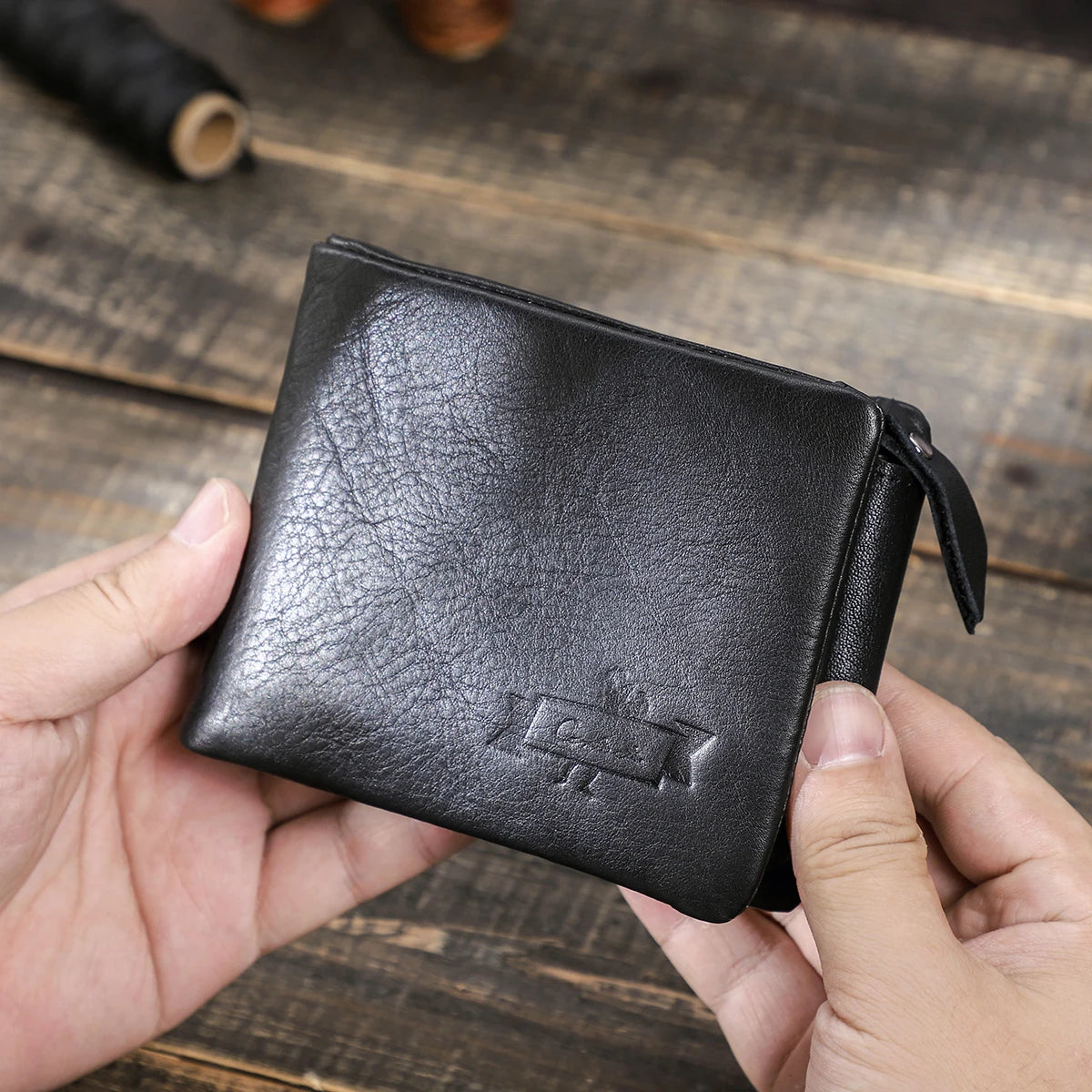 Men’s Genuine Leather Trifold Wallet with Zipper Coin Pocket & Card Holder