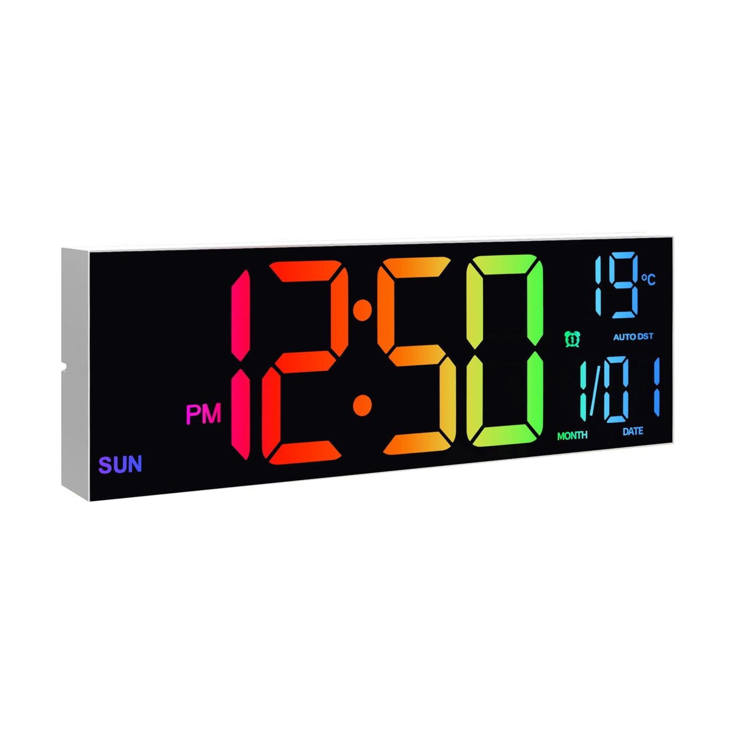 16" Large Digital Wall Clock RGB LED Remote Alarm Temp Date DST Kitchen Living