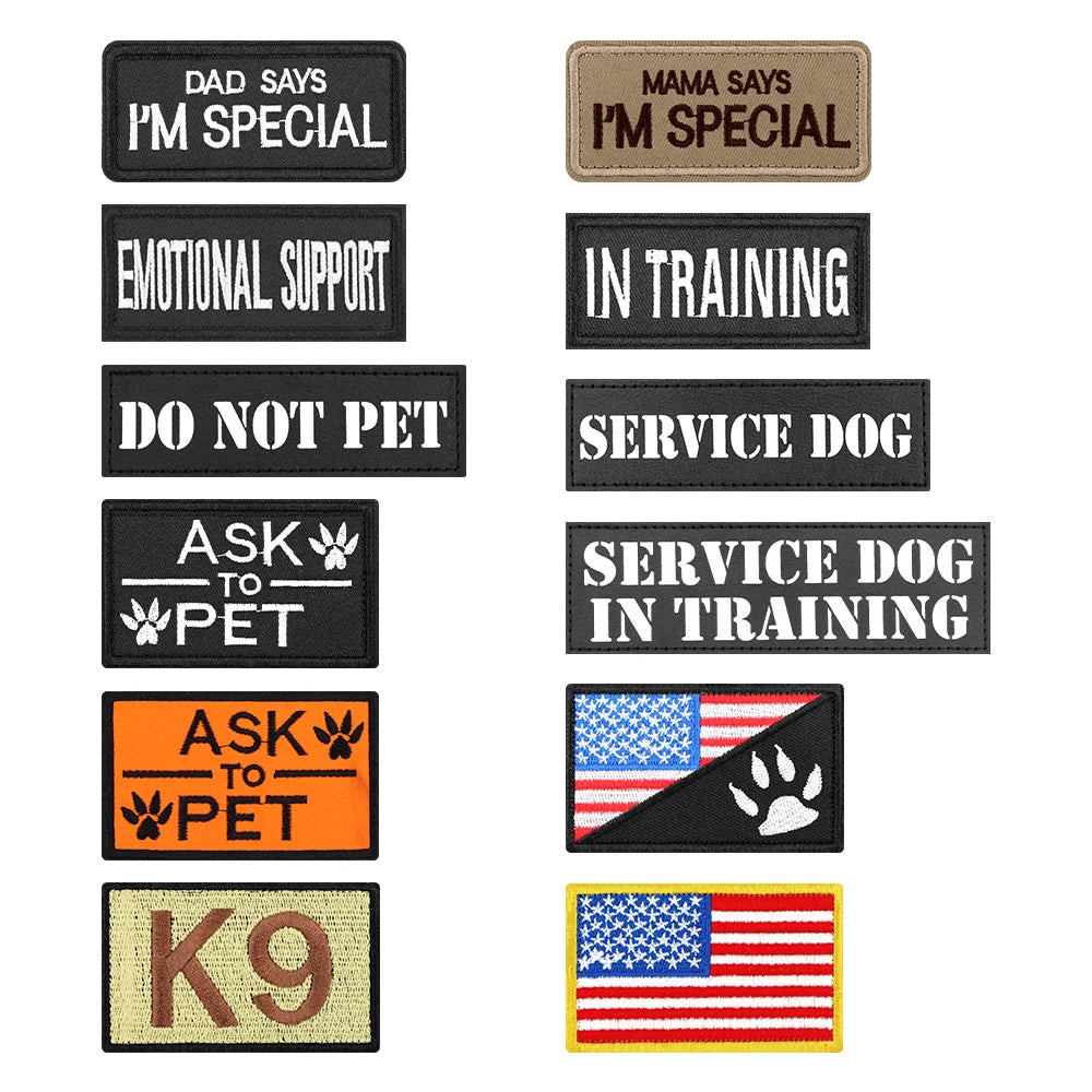 12× Tactical Dog Patch Bundle Custom Name ID Patches Velcro for Harness Collar