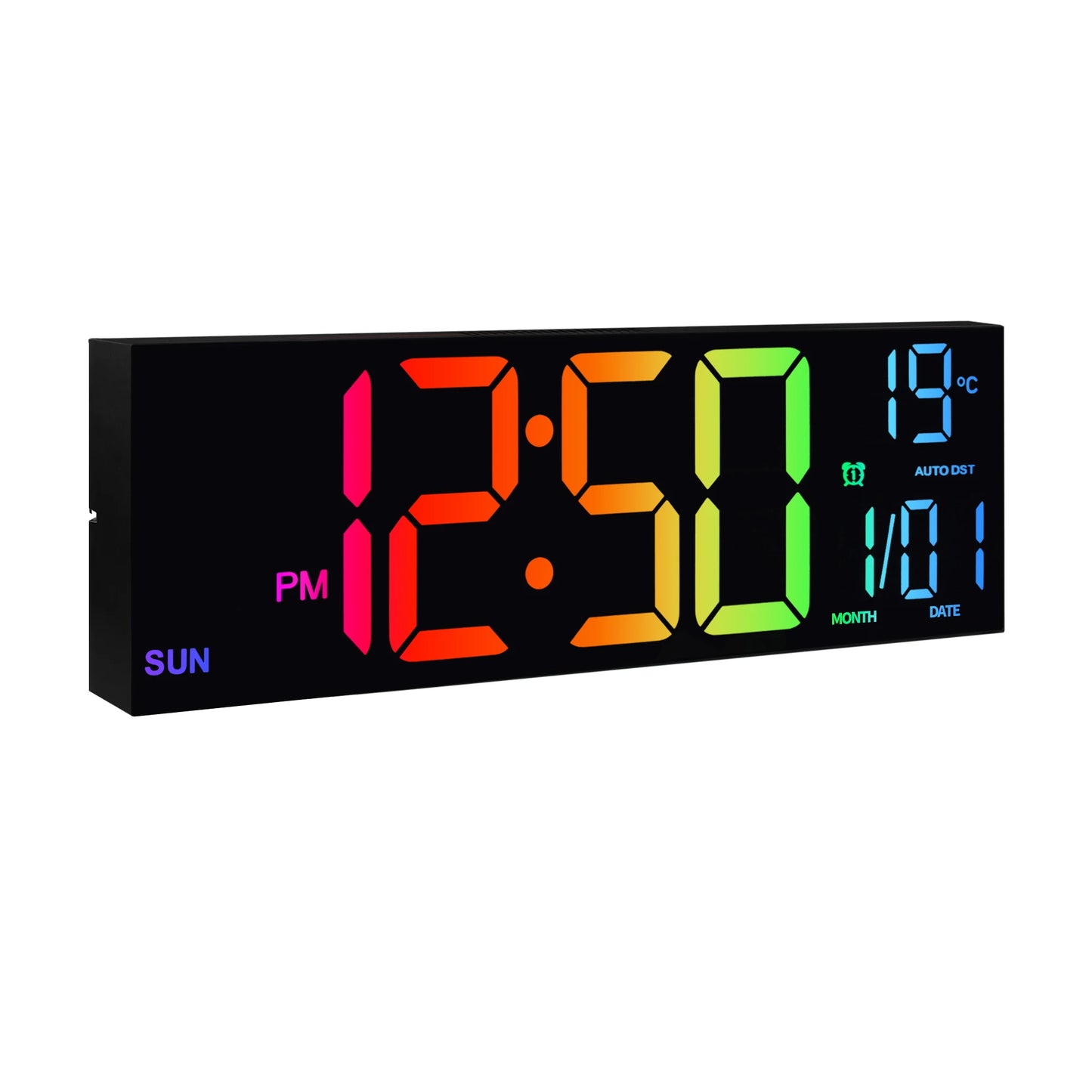 16" Large Digital Wall Clock RGB LED Remote Alarm Temp Date DST Kitchen Living