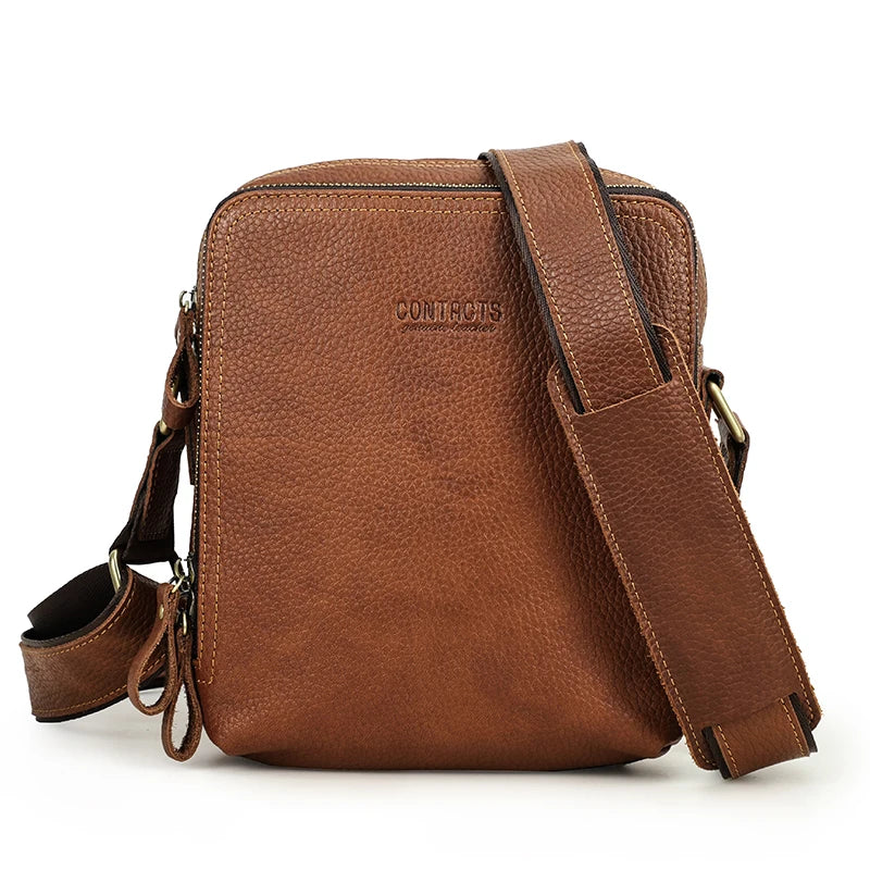 Men's Genuine Leather Messenger Bag Vintage Crossbody Shoulder Bag for iPad Mini