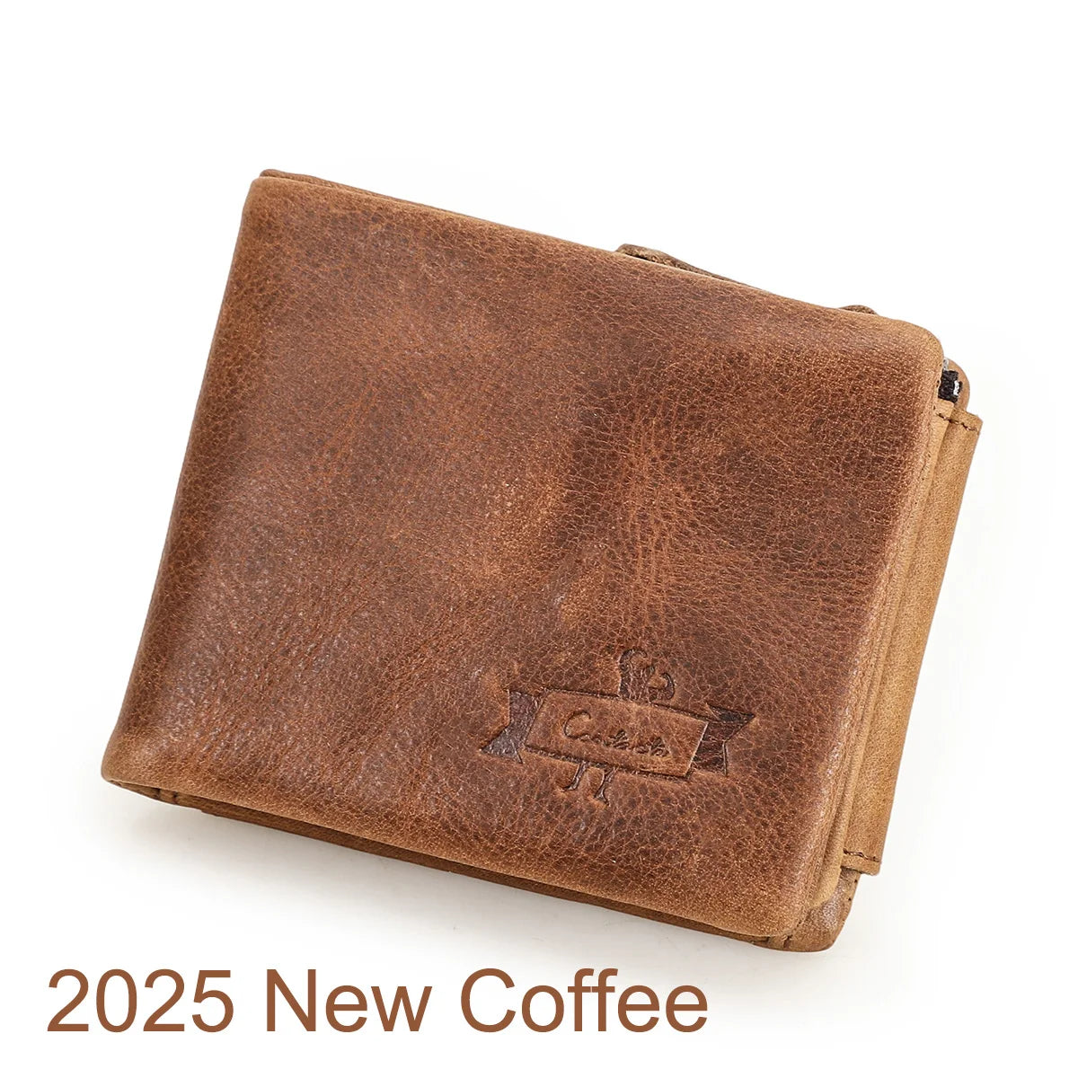 Men’s Genuine Leather Trifold Wallet with Zipper Coin Pocket & Card Holder