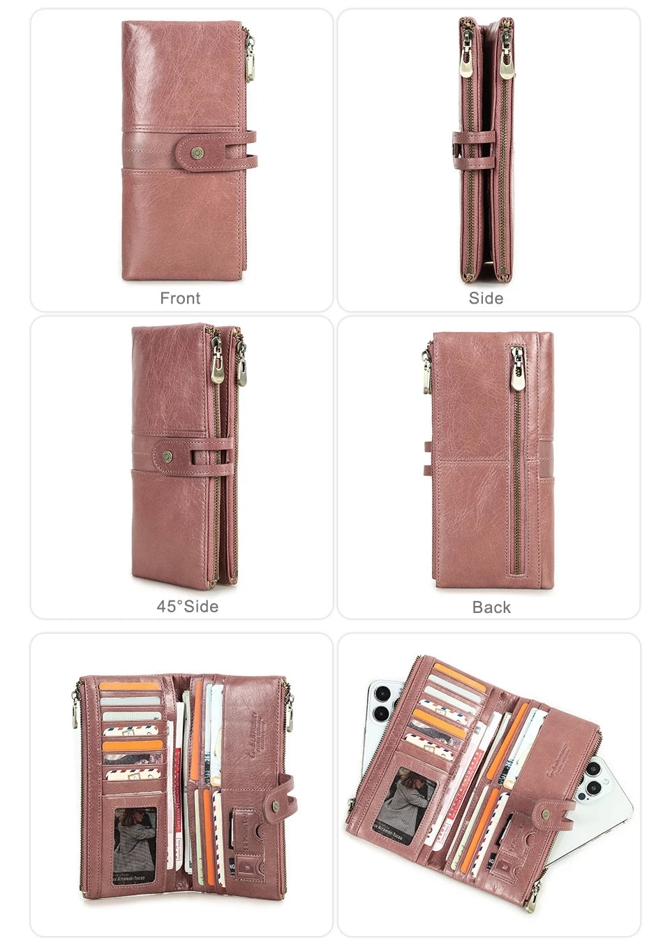 Men’s Genuine Leather Clutch Wallet Long Zipper Coin Purse & Card Holder