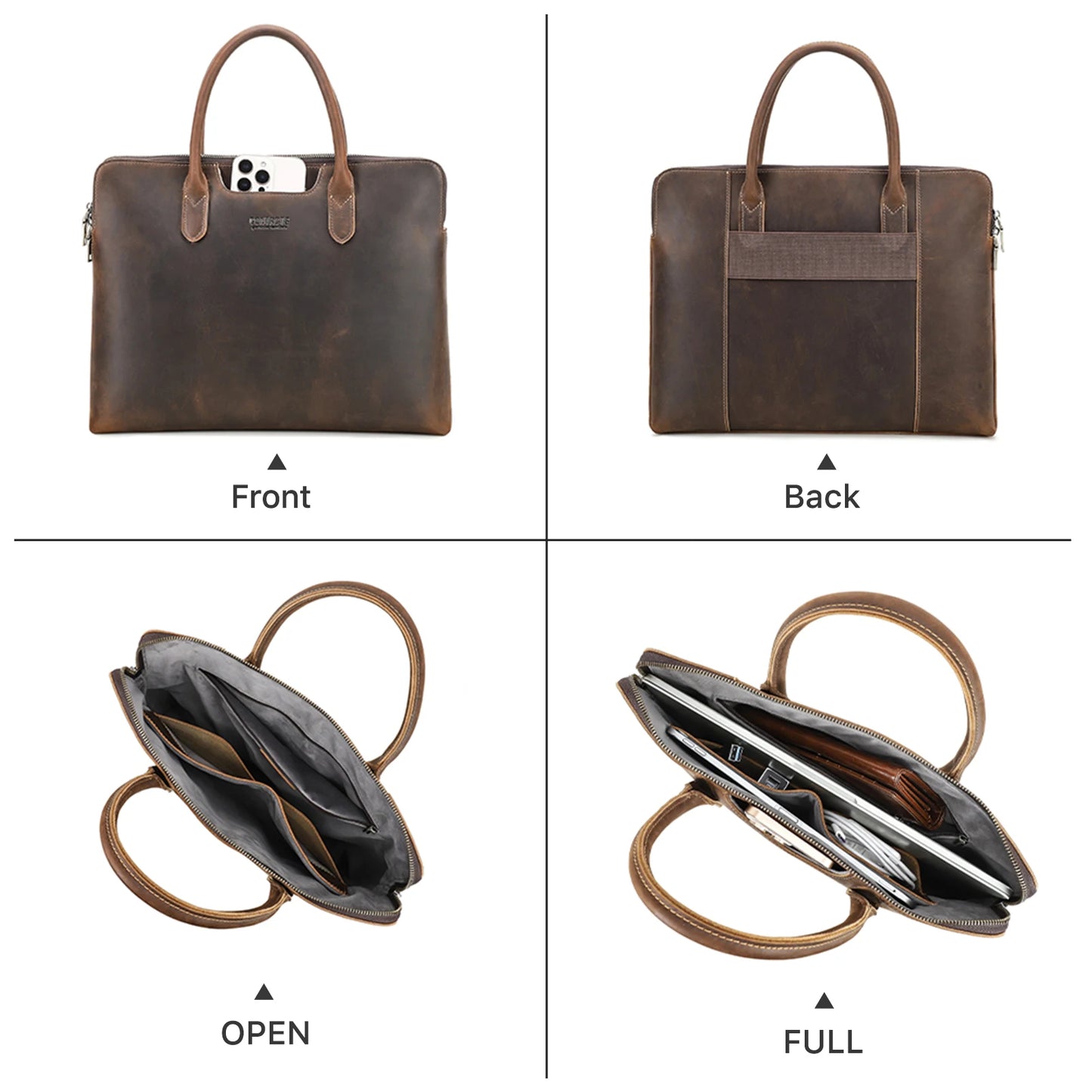 Genuine Leather Business Briefcase for Men – 14" Laptop Tote Bag