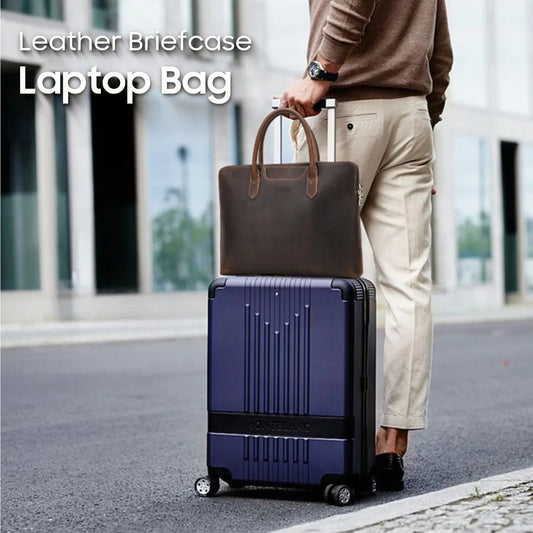 Genuine Leather Business Briefcase for Men – 14" Laptop Tote Bag