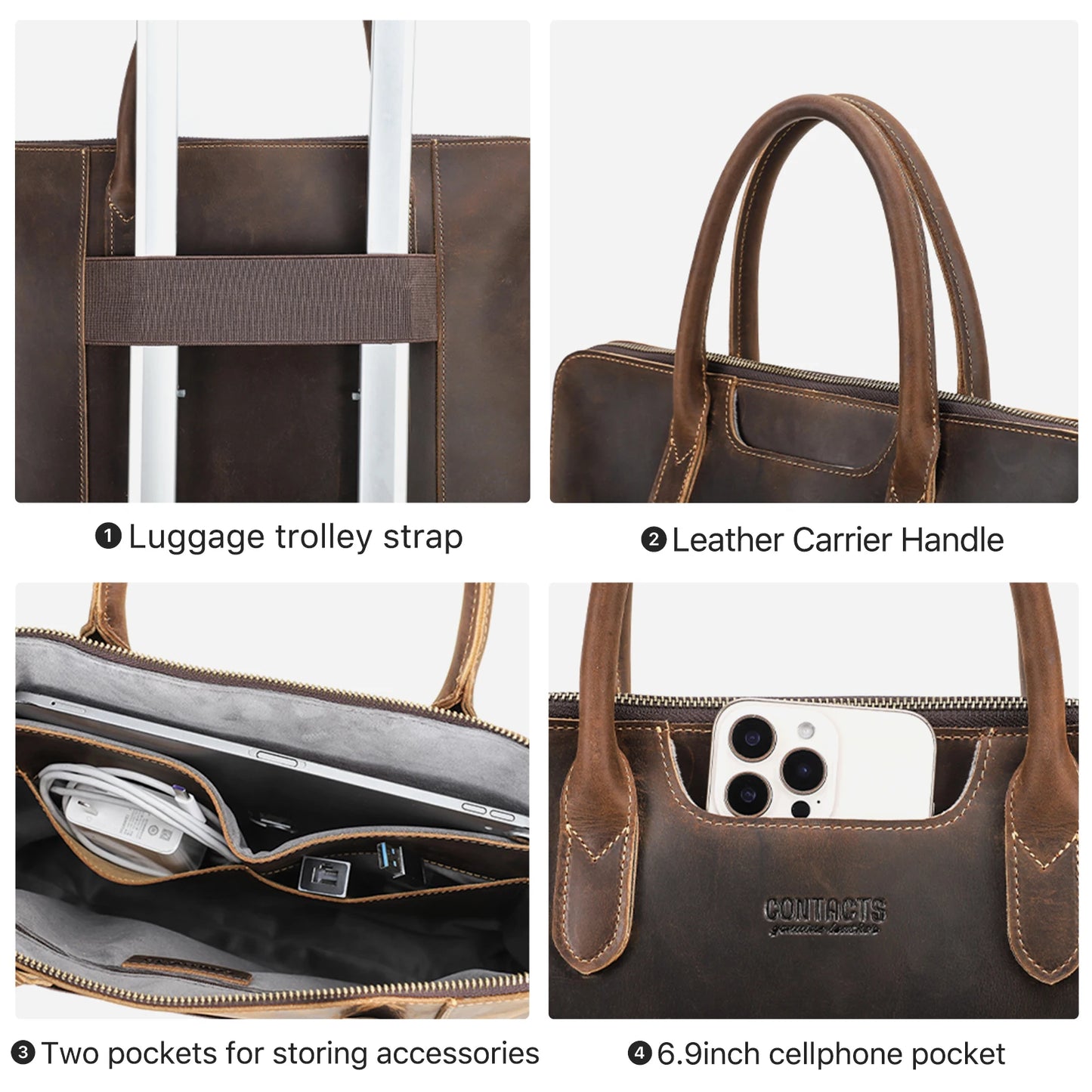 Genuine Leather Business Briefcase for Men – 14" Laptop Tote Bag
