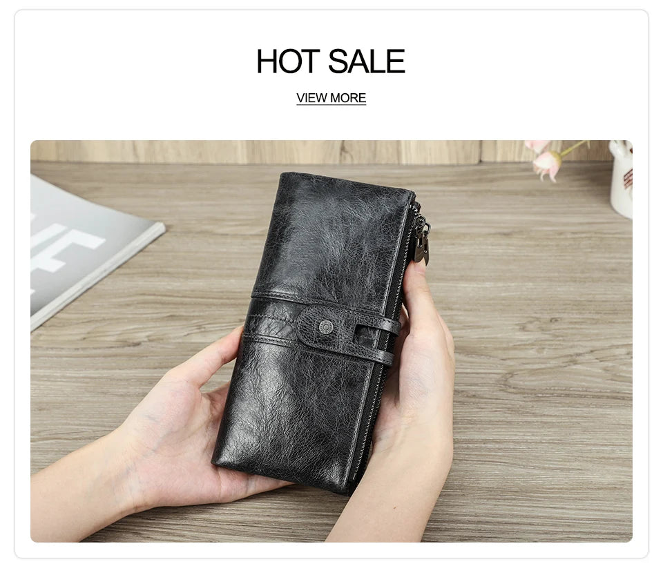 Men’s Genuine Leather Clutch Wallet Long Zipper Coin Purse & Card Holder