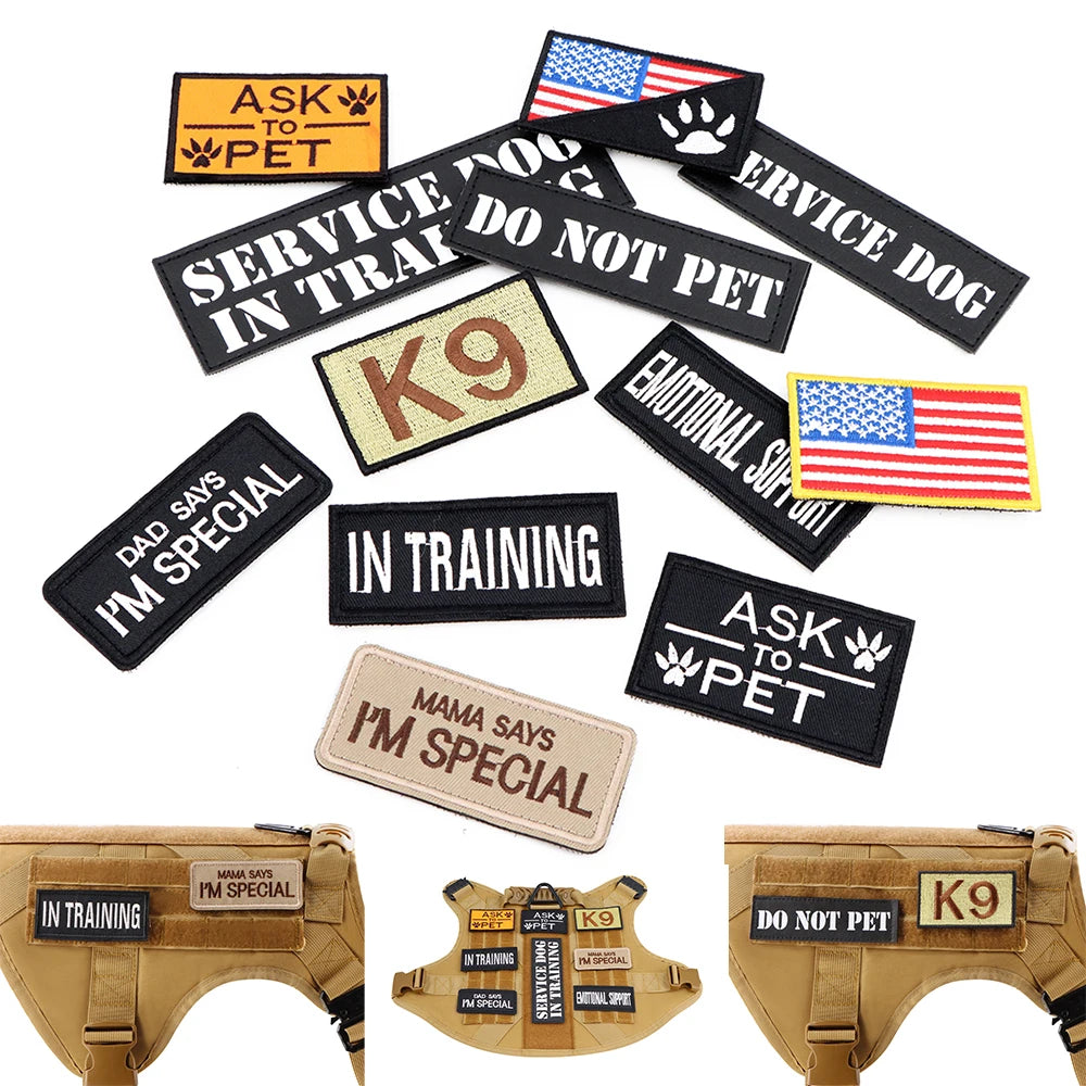 12× Tactical Dog Patch Bundle Custom Name ID Patches Velcro for Harness Collar