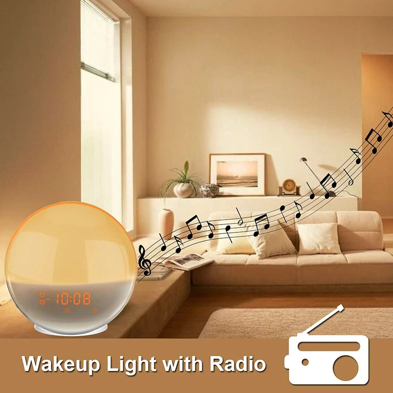 Sunrise Wake-Up Light Alarm Clock FM Radio Dual Alarm USB Night Light