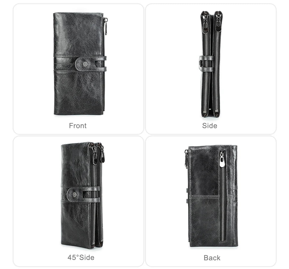Men’s Genuine Leather Clutch Wallet Long Zipper Coin Purse & Card Holder