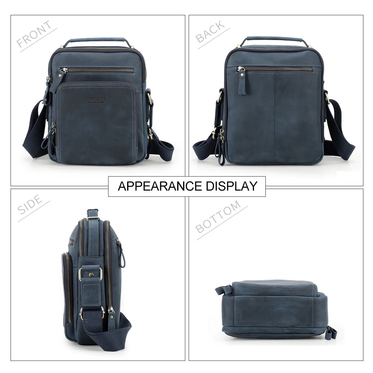 Genuine Leather Men Shoulder Bag Vintage Messenger Crossbody Sling Handbag