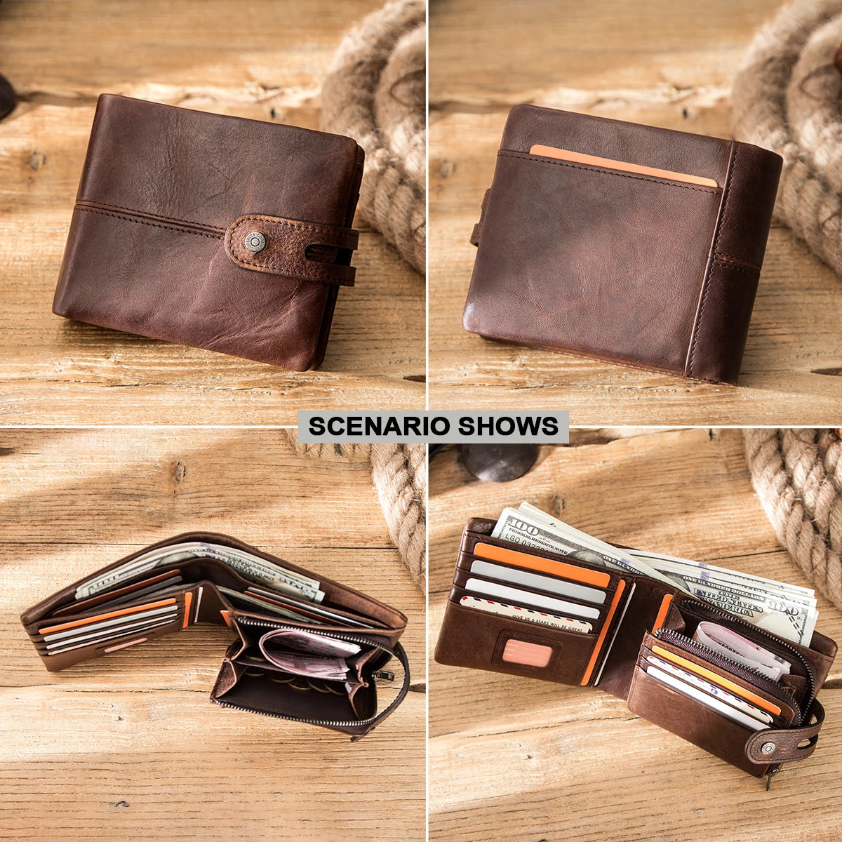 Genuine Leather Men Wallet RFID Blocking Short Coin Purse with Card Slots