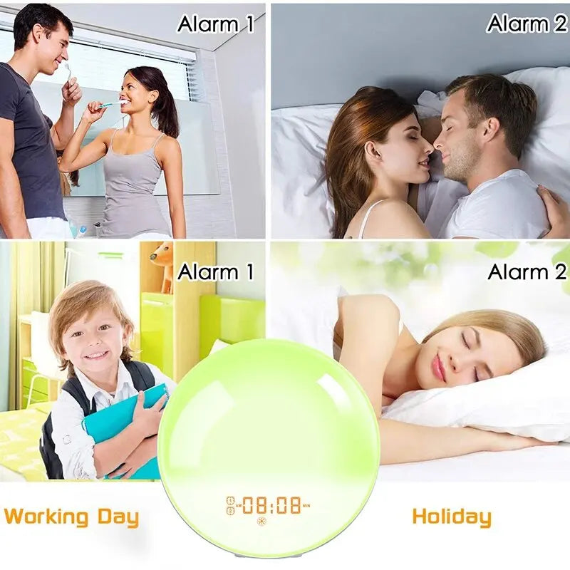 Sunrise Wake-Up Light Alarm Clock FM Radio Dual Alarm USB Night Light