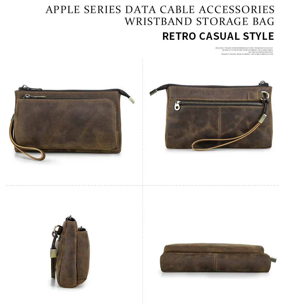 Genuine Leather Men Clutch Bag Long Wallet Travel Handbag Storage Organizer