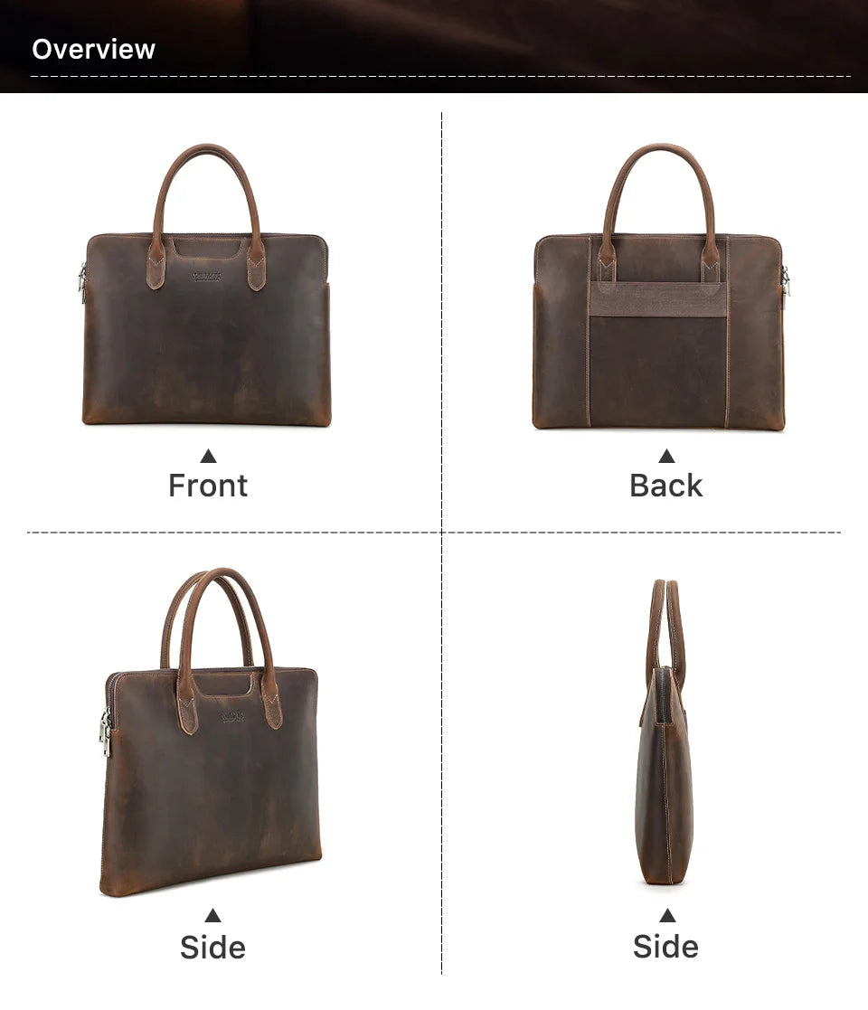 Genuine Leather Business Briefcase for Men – 14" Laptop Tote Bag