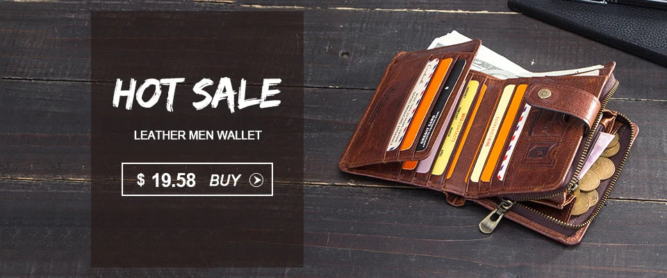 Genuine Leather Men Wallet RFID Blocking Short Coin Purse with Card Slots