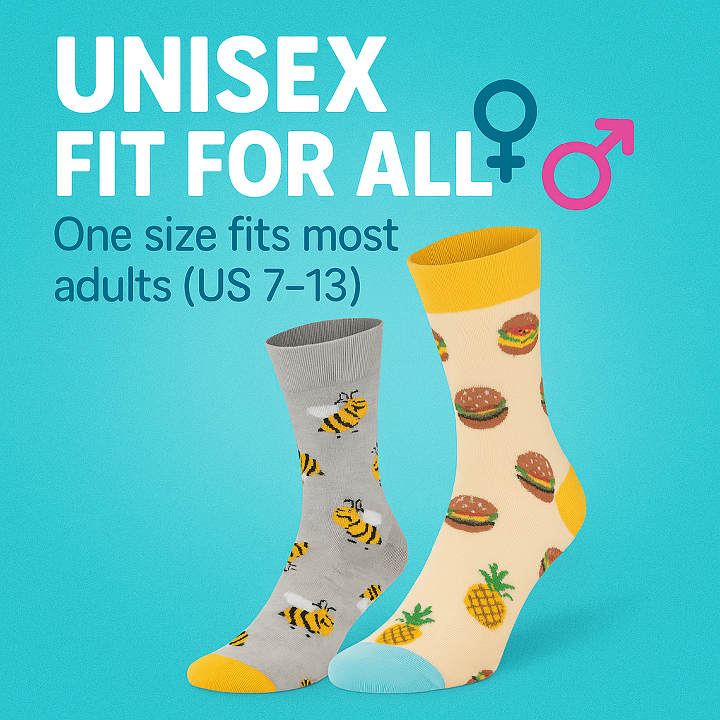Funny Food Socks 3 Pairs Men Women Novelty Cotton Crew Unisex Gift