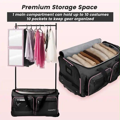 Fanwoli 28" Rolling Dance Bag with Garment Rack Competition Duffel Black