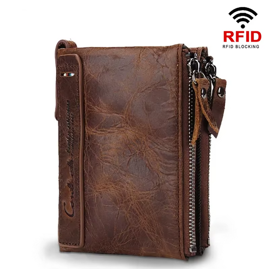 Men’s Genuine Leather Short Wallet with Coin Pocket & Card Holder