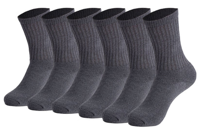 Men's cushioned cotton crew socks, 6 pairs, in anthracite grey