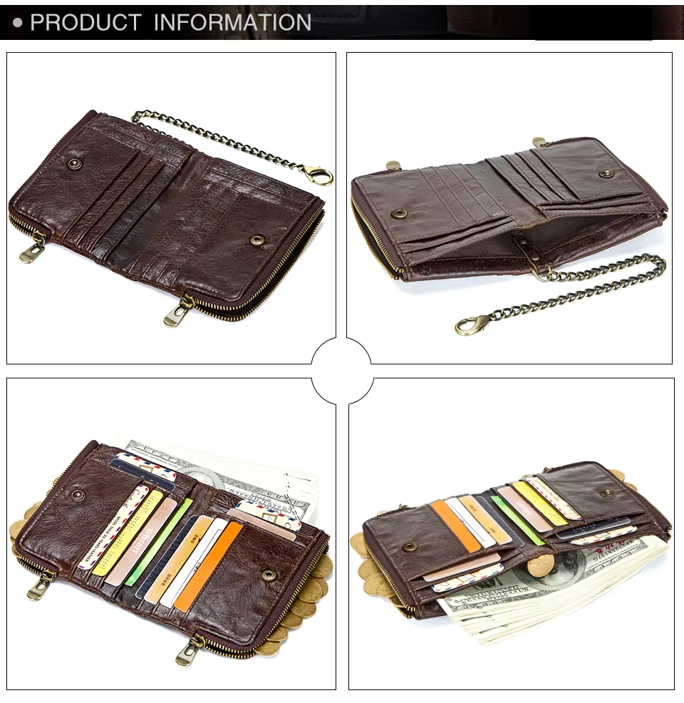 Men's Genuine Leather RFID Wallet - Short Zipper Coin Purse & Card Holder