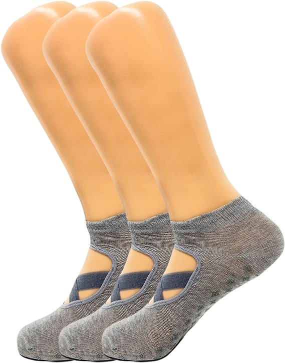 3 Pairs Women’s Grip Yoga Socks with Straps Non Slip for Pilates Barre Size 5-7