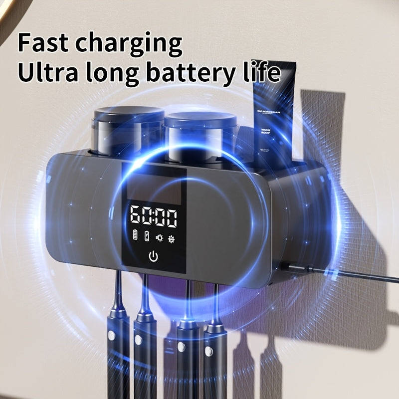 Smart Toothbrush Holder UV Sterilizer Wall Mount USB Charging 4 Brush Slots 2 Cups