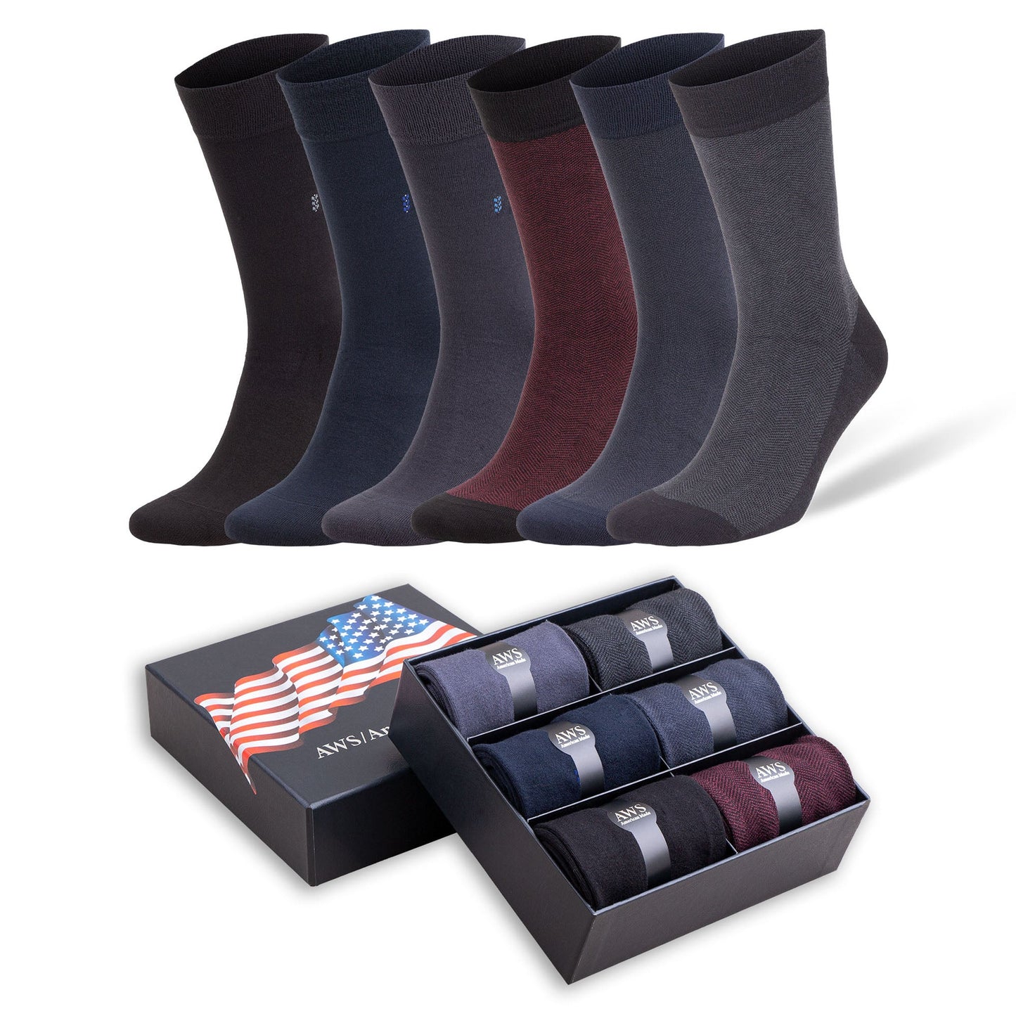 Men's Bamboo Dress Socks, 6 Pairs with Gift Box, Size 8-11.5, Moisture-Wicking