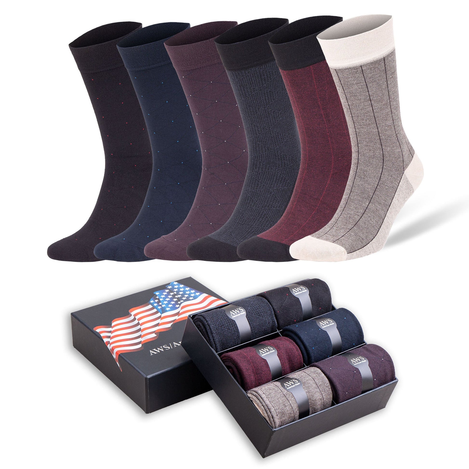 Men's Bamboo Dress Socks, 6 Pairs with Gift Box, Size 8-11.5, Moisture-Wicking