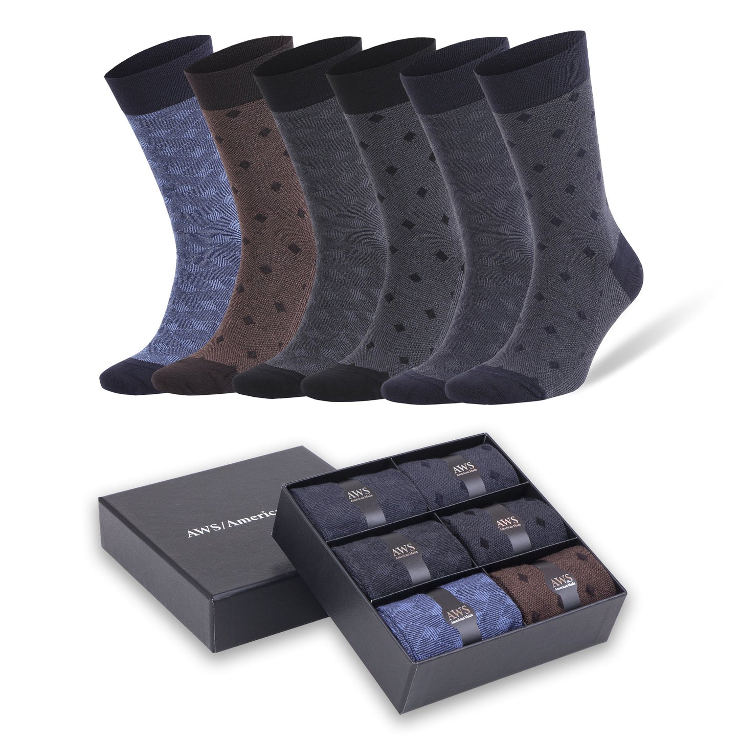 Men's Bamboo Dress Socks, 6 Pairs with Gift Box, Size 8-11.5, Moisture-Wicking