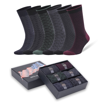 Men's thin bamboo crew dress socks, 6 pack