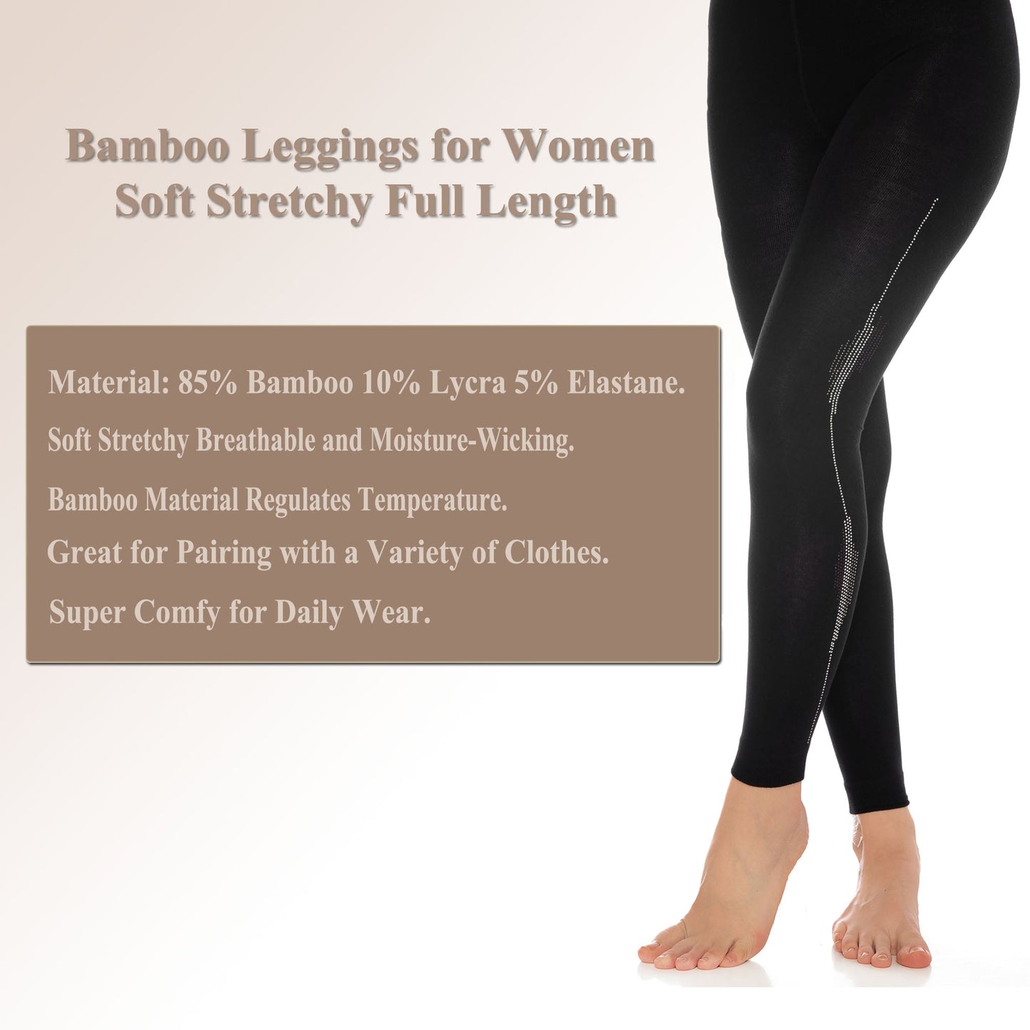 Women’s Bamboo Leggings S-M Soft Stretch Full Length Eco Friendly Pants 1 Pair