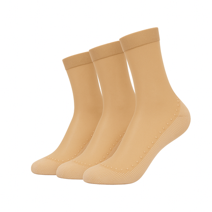 Women's non-slip sheer ankle socks with cushioned cotton sole, 3 pack, in beige