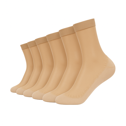 Women's non-slip sheer ankle socks with cushioned sole, 6 pack, in beige
