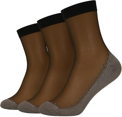 Women's non-slip sheer ankle socks with cushioned cotton sole, 3 pack, in black
