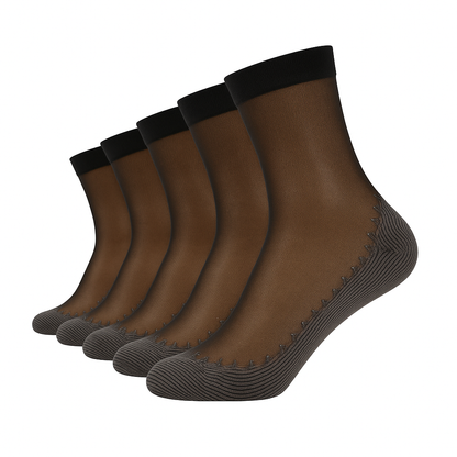 Women's non-slip sheer ankle socks with cushioned sole, 6 pack, in black
