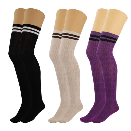 Women’s Colorful Thigh High Boot Socks 3 Pairs Over Knee Soft Warm Stretchy 5-10