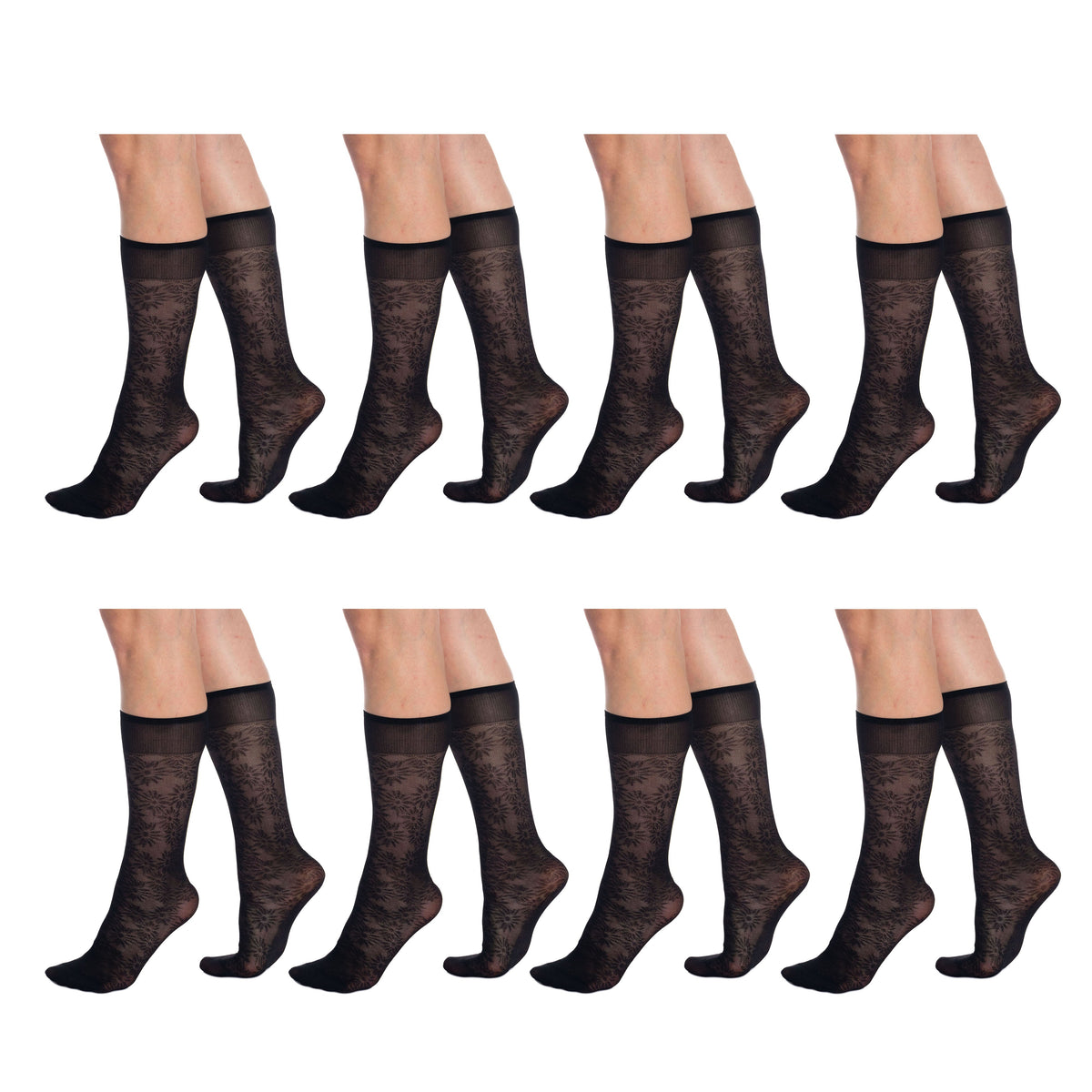 Black floral-patterned sheer knee-high socks