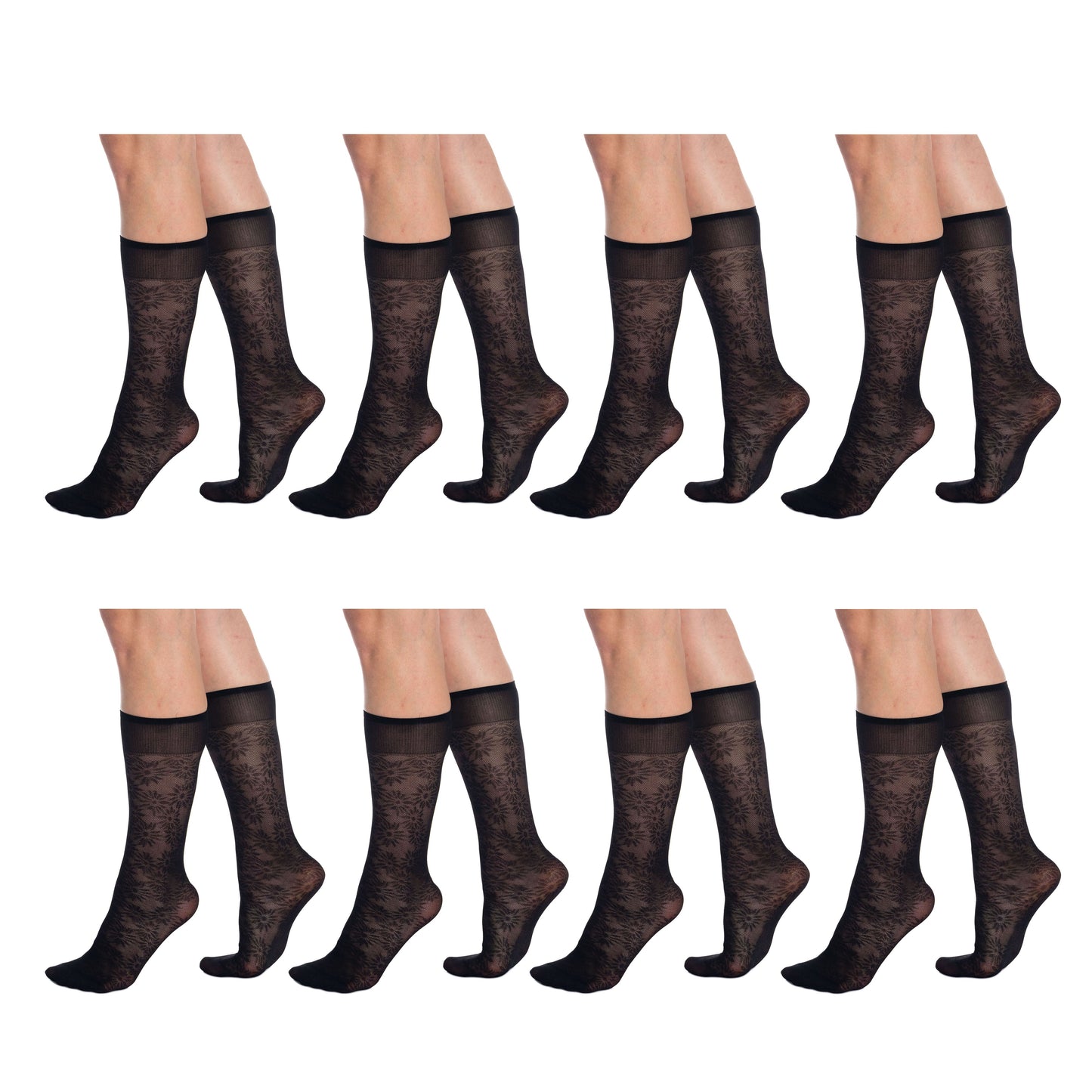 8 Pairs Women’s Sheer Knee High Socks 15 Denier Nylon Stay-Up Band One Size