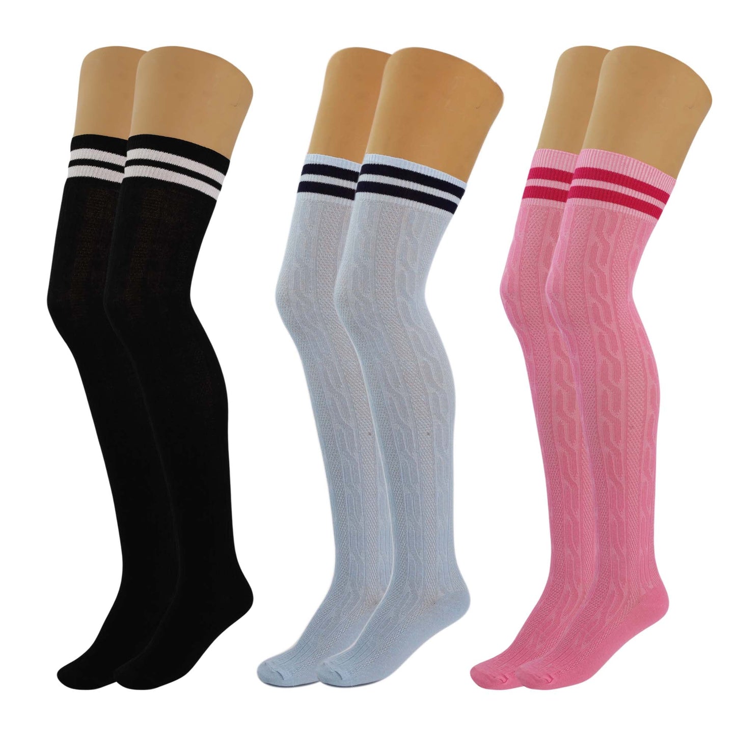 Women’s Colorful Thigh High Boot Socks 3 Pairs Over Knee Soft Warm Stretchy 5-10